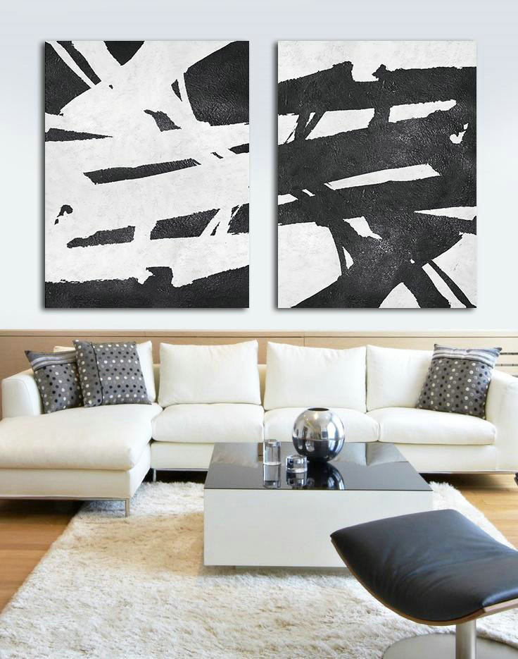 Large Abstract Painting,Set Of 2 Minimal Painting On Canvas - Home Canvas Wall Art